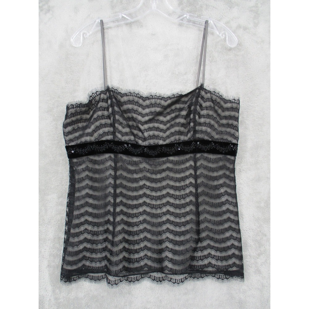 Vintage Ann Taylor Top 12 Babydoll  Sheer Lace Velvet Trim Beaded Whimsigoth Zip